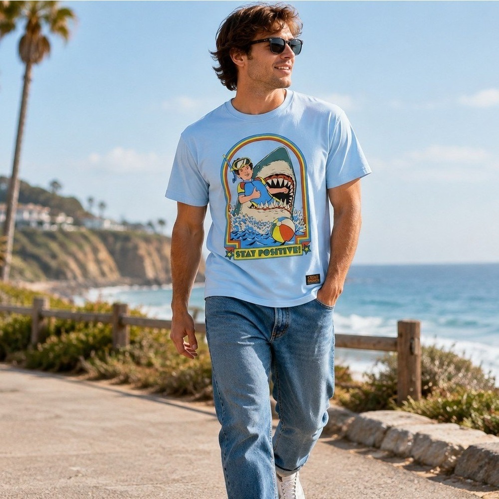 Steven Rhodes Stay Positive Shirt Mens Small Blue Cotton Graphic Tee Spencer's